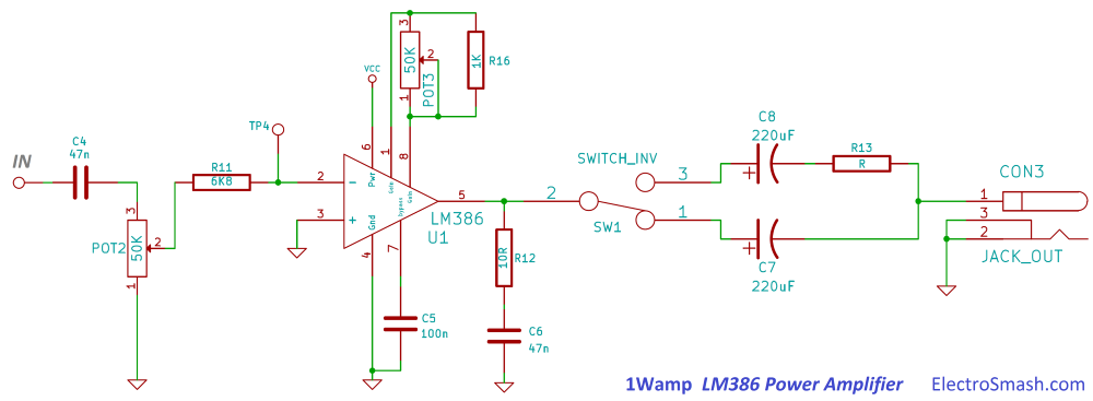 1wamp lm386 power amplifier circuit